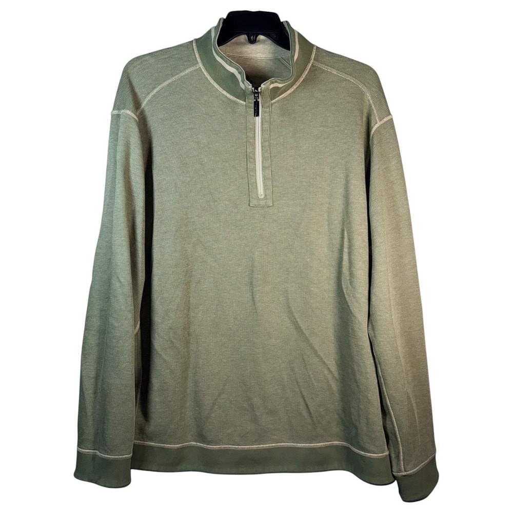 Tommy Bahama Mens 2XLB New Flip Coast Reversible Half-Zip Pullover Sisal Heather - Picture 7 of 12